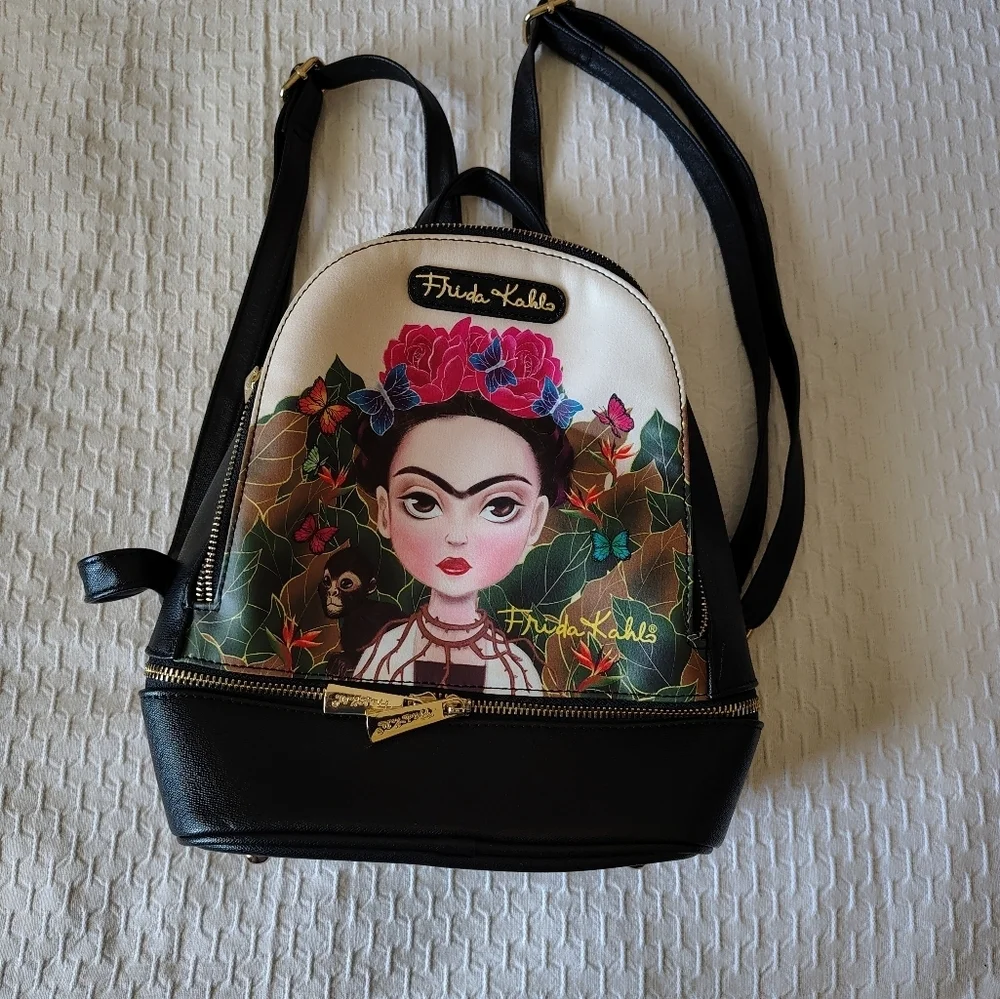 Frida Kahlo Cartoon Black Backpack.